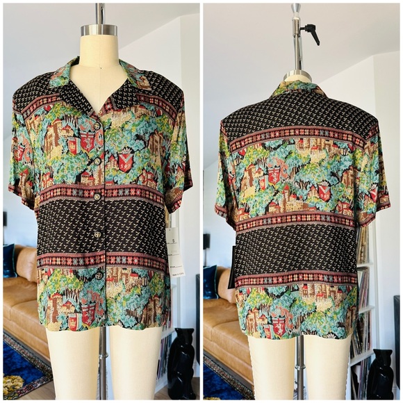 Vintage 80’s Castle Print High Waist Shorts Set - Picture 5 of 15